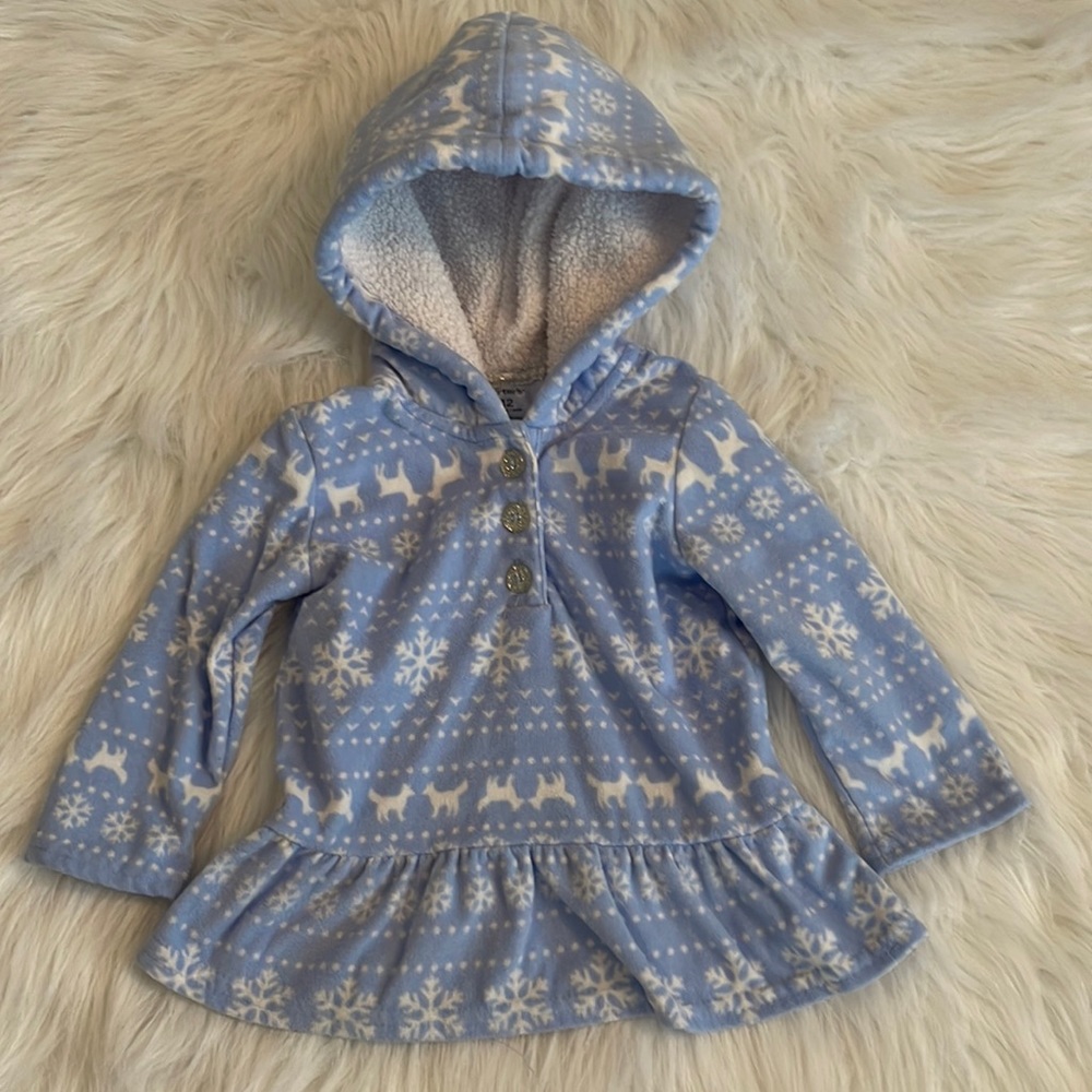 Carter’s 12m Girls Blue Winter Pullover with 3 silver sparkly buttons